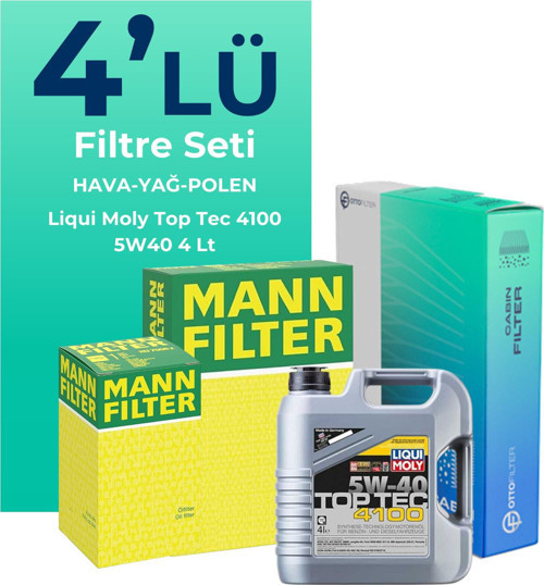 MANN Fiat Bravo 1.4 Benzinli Filtre Bakım Seti Liqui Moly Motor Yağlı (2007-2015) 4 Lü