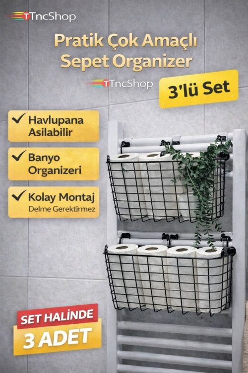 Asılabilir Havlupan Düzenleyici 3 Adet Çok Amaçlı Asılabilir Organizer Sepet Düzenleyici
