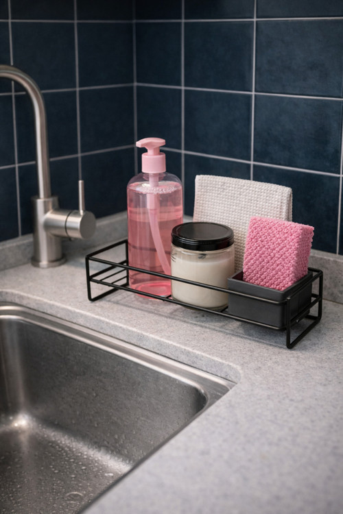 Siyah Metal Baharatlık Standı Banyo Mutfak Organizer - Modern Tezgah Üstü Metal Banyo Düzenleyici