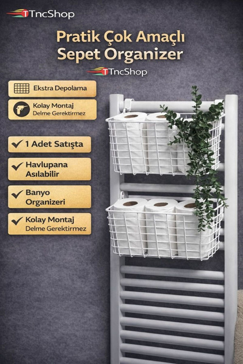 Pratik Çok Amaçlı Sepet Organizer – Havlupana Asılabilir Banyo Düzenleyici (Beyaz)