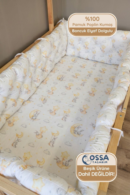 Montessori ve Beşik İçin 4 Kenar Koruma Seti Pamuk Kumaş Tavsan Desenli