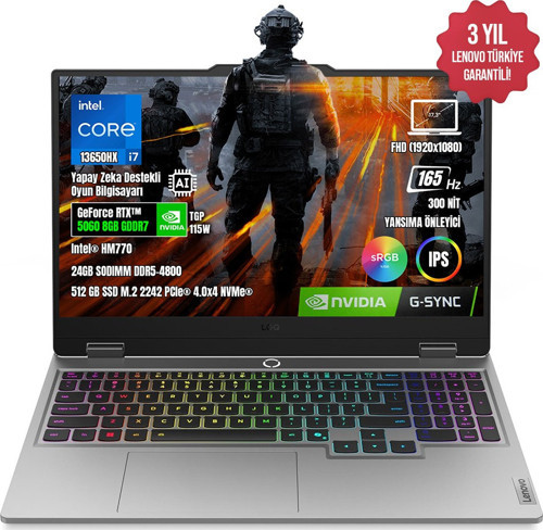 Loq 17IRX10 83JH006ETR I7-13650HX 24GB Ddr5 512GB SSD RTX5060 8gb 17.3" IPS 165Hz Freedos Taşınabilir Bilgisayar
