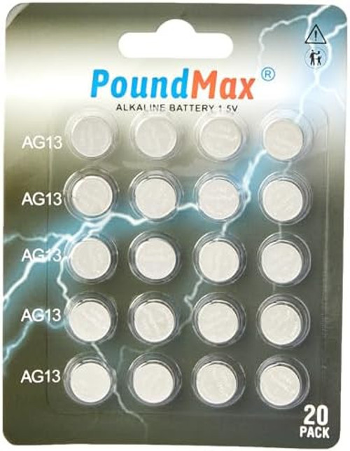 20 X PoundMax LR44 AG13 1,5 V PoundMax Alkalin Düğme Pil, Cıvasız, Sızdırmaz, Uzun Süreli Dayanıklılık, Oyuncaklar, Ölçüm Cihazları ve Hesap Makineleri için A76, G13, L1154, SR44, G13A ile Uyumlu