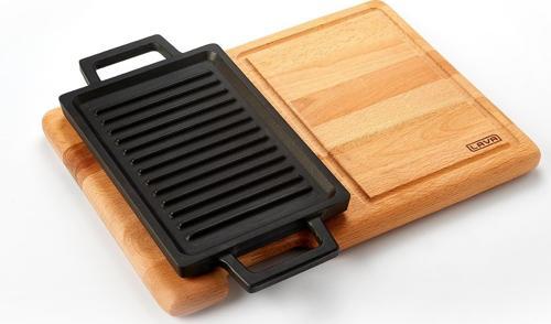 Döküm Dikdörtgen Çift Yön Izgara ve Düz Yüzey Hot Plate Kayın Servis Ahşabı Ölçü 22x15cm.