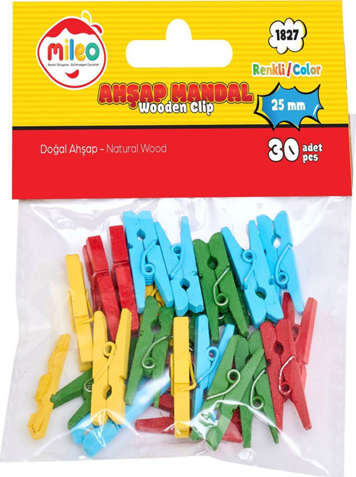 Ahşap Mandal 25 Mm Renkli 1827 (30 Lu Paket)