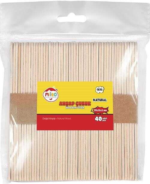 Ahşap Çubuk Dil Çubuğu Kare 114X10X2 Mm Naturel 1830 (40 Lı Paket)