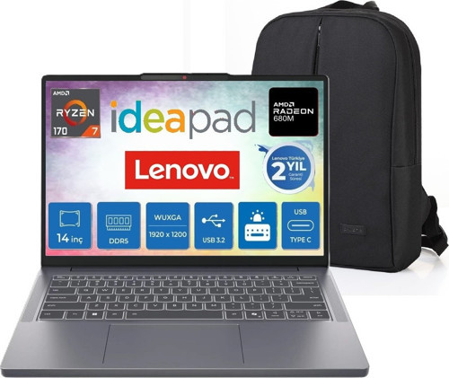 Ideapad Slim 3 14ARP10 Amd Ryzen 7 170 32GB Ddr5 512GB SSD Radeon™ 680M 14" Wuxga IPS 300NITS Windows 11 Pro Taşınabilir