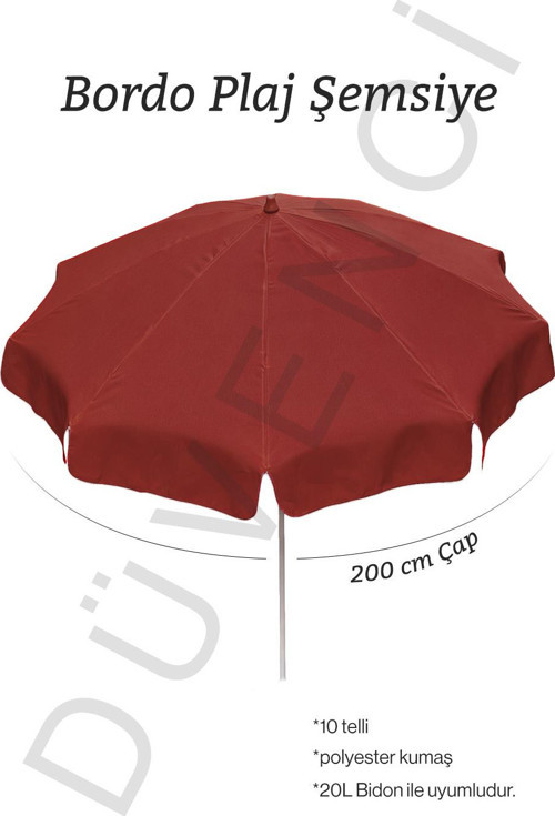 Bordo Plaj Şemsiyesi 200 cm çap /10 telli, Polyester Kumaş