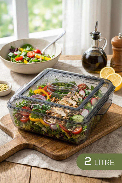 Akrilik Kare Saklama Kabı - Yemek Saklama Kabı 2 Litre