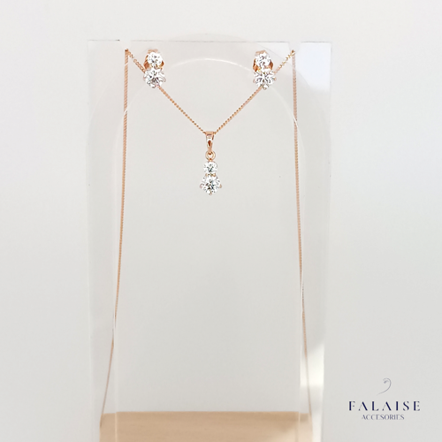 2 TAŞLI KOLYE&KÜPE SET - ALTIN