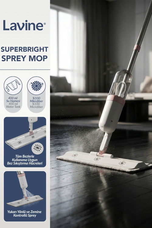 Lavine Sprey Mop Temizlik Seti Cırtlı Mikrofiber Bez YUKARI YÖNLÜ KULLANIM