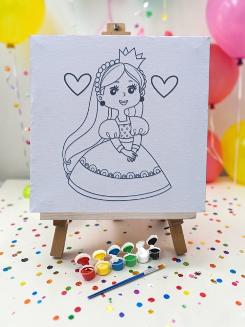 Tuval Boyama Seti Prenses Model 20x20 Cm (Tuval, Şövale, Fırça ve 6 Renk Akrilik Boya Seti)