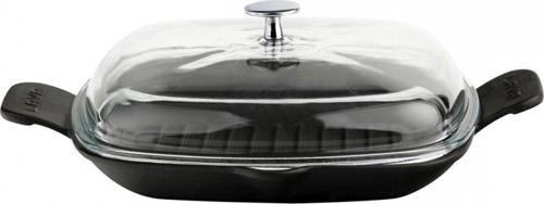 Döküm Izgara Tavası Cam Kapaklı Döküm Demir Yekpare Çift Kulplu Ölçü 26x26cm.