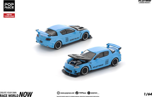 Pop Race Mazda RX8 RE-Amemiya Light Blue 1:64 Diecast Model Araba PR640270
