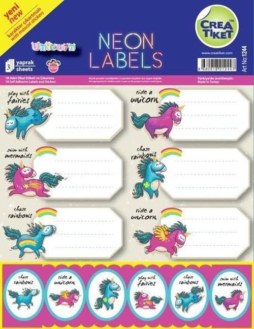 Etiket Neon Çıkartma Unicorn