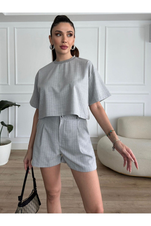 ÇİZGİLİ ŞORT CROP TAKIM