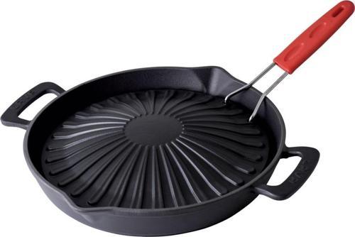 Döküm Yuvarlak Grill Izgara Tavası Genghis Khan Serisi Çift Kulp ve Silikon Tel Saplı Çap(Ø)32cm.