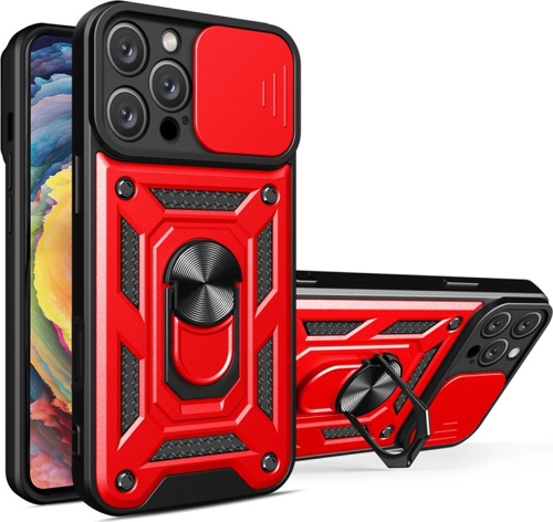 iPhone 16 Pro Max Kılıf Pars Lens Yüzüklü Silikon - Kırmızı