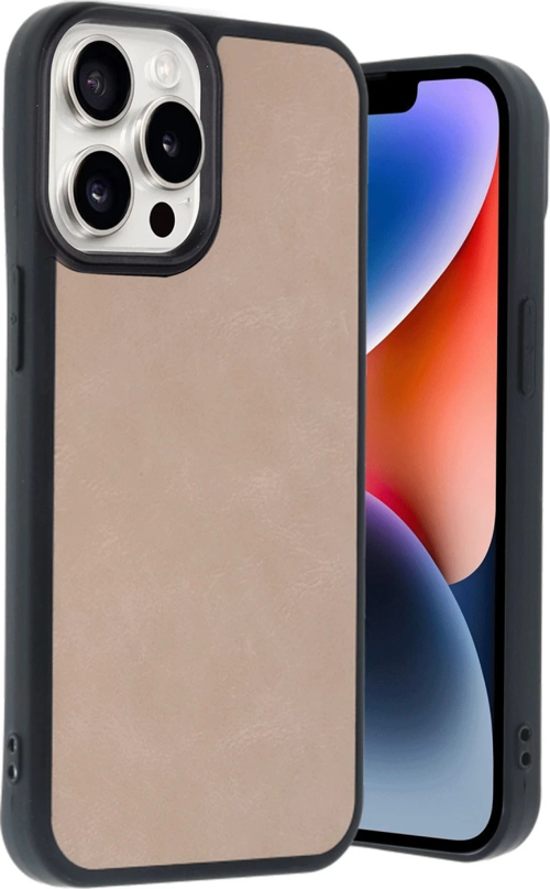 iPhone 14 Pro Max Kılıf Aras Deri Kapak - Pudra