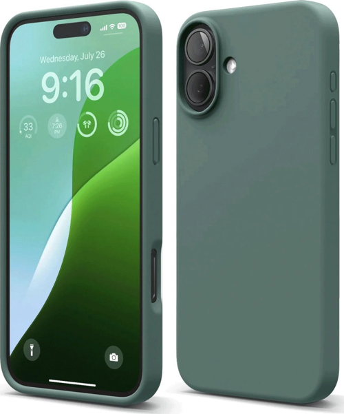 iPhone 16 Plus Kılıf Nano İçi Kadife Silikon - Koyu Yeşil