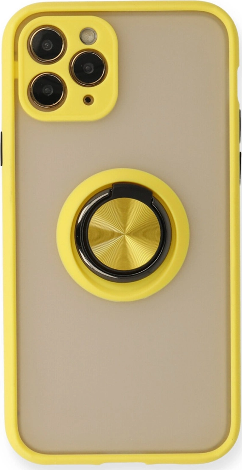 iPhone 11 Pro Max Kılıf Montreal Yüzüklü Silikon Kapak - Sarı