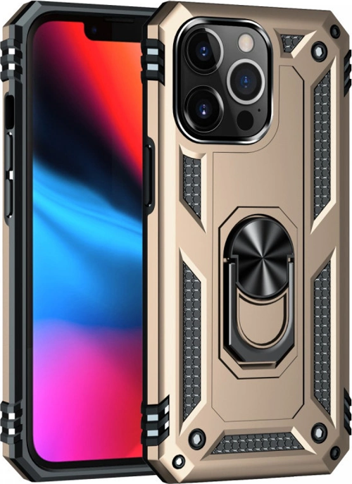 iPhone 14 Pro Max Kılıf Sofya Yüzüklü Silikon Kapak - Gold