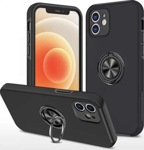 iPhone 12 Mini Kılıf Elit Yüzüklü Kapak - Siyah