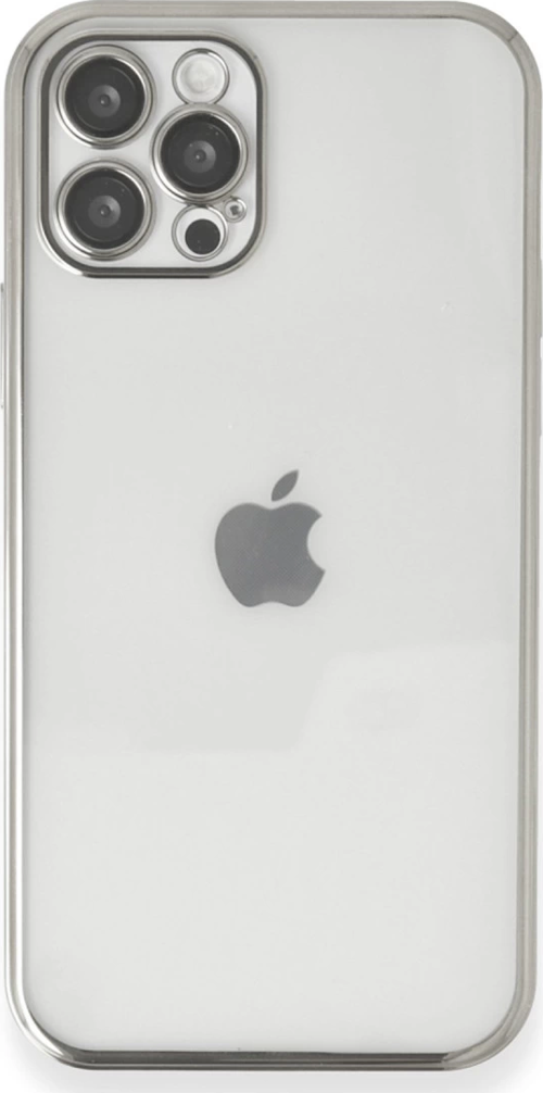 iPhone 12 Pro Max Kılıf Kamera Korumalı Lensli Silikon - Gümüş