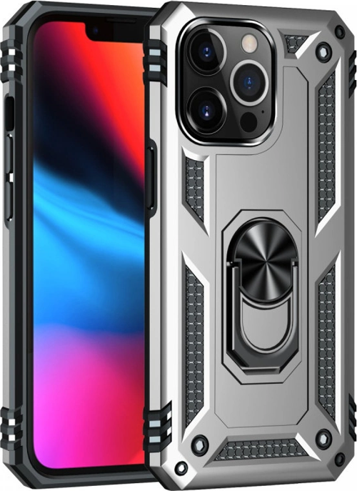 iPhone 14 Pro Kılıf Sofya Yüzüklü Silikon Kapak - Gümüş
