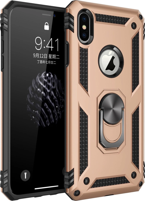 iPhone Xs Max Kılıf Sofya Yüzüklü Silikon Kapak - Gold