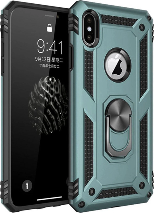 iPhone Xs Max Kılıf Sofya Yüzüklü Silikon Kapak - Yeşil