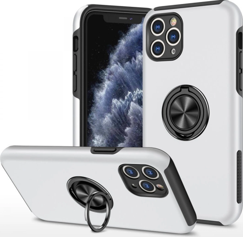 iPhone 11 Pro Max Kılıf Elit Yüzüklü Kapak - Gümüş