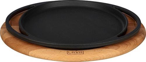 Döküm Yuvarlak Pizza Krep Pankek Tavası Döküm Demir Yekpare Çift Kulplu Kayın Servis Ahşabı Çap(Ø)20cm.