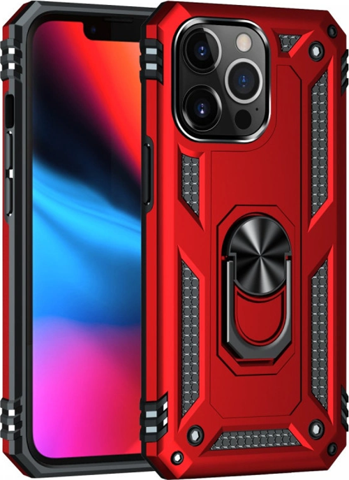 iPhone 14 Pro Kılıf Sofya Yüzüklü Silikon Kapak - Kırmızı