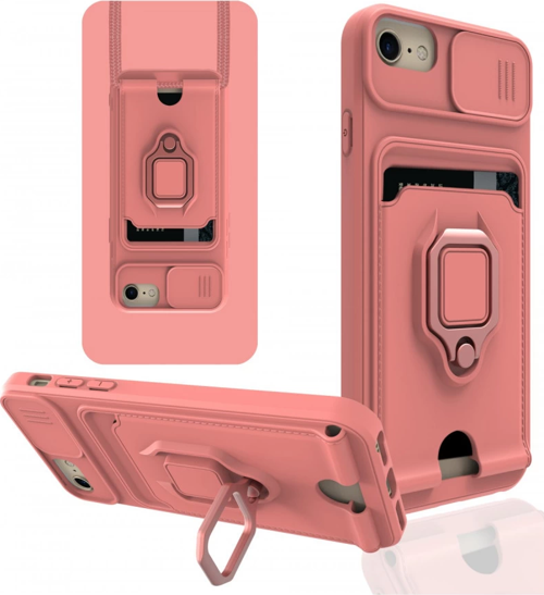 iPhone 7 Kılıf Zuma Kartvizitli Yüzüklü Silikon - Pembe