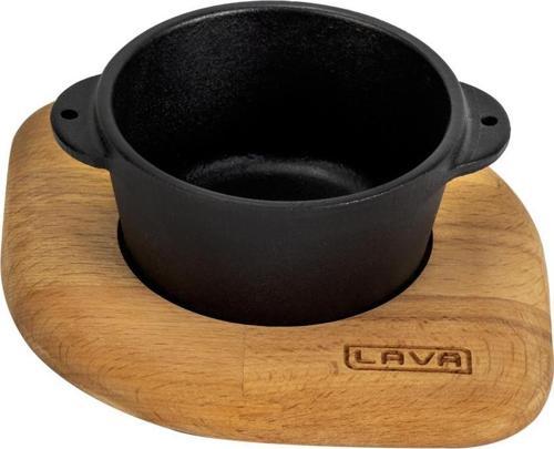 Döküm Yuvarlak Sufle / Sos Kabı ve Ahşap Altlığı. Çap(Ø)8cm.