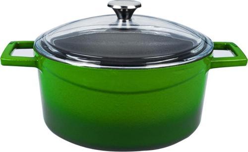 Glaze Yeşil Yuvarlak Cam Kapaklı 20 cm Döküm Tencere