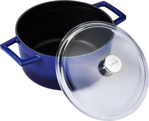 Glaze Mavi Yuvarlak Cam Kapaklı 20 cm Döküm Tencere