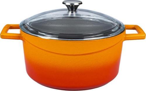 Glaze Turuncu Yuvarlak Cam Kapaklı 20 cm Döküm Tencere