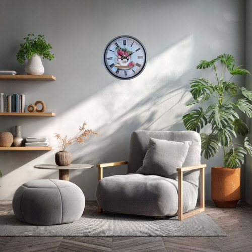 Büro Ev Ofis Hediyesi için 36CM Gri Flower Cup Stil Duvar Saati
