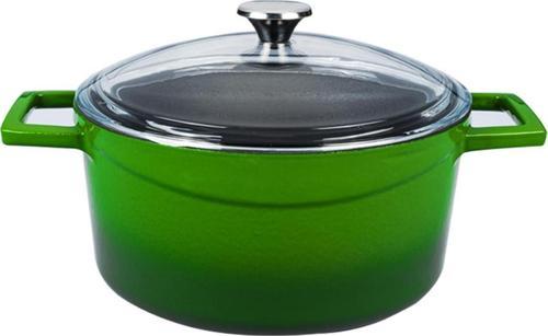 Glaze Yuvarlak Cam Kapaklı Yeşil 28 cm Döküm Tencere