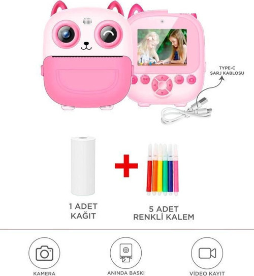 Büro Ev Ofis Hediyesi için Pembe Termal Baskı Yazıcılı Mini Dijital Kameralı Fotoğraf Makinesi