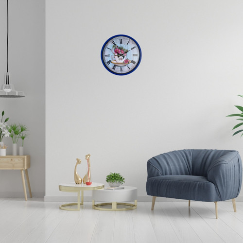 Büro Ev Ofis Hediyesi için 36CM Lacivert Çiçek Stil Duvar Saati