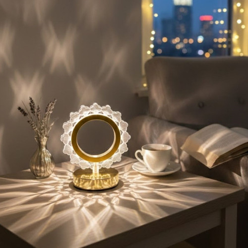 ieg™ Güneş Şeklinde Kristal LED Masa Lambası – Dokunmatik, 3 Renk Işık Modlu, Şarjlı Min