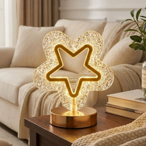 ieg™ İçi Boş Yıldız Şeklinde Kristal LED Masa Lambası – Dokunmatik, 3 Renk Işık Modlu,