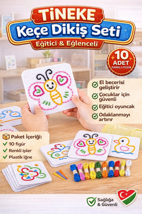 Keçe'den 10 Adet El İşi Dikiş Kiti Desenli Kolay ve Eğlenceli Hobi Eğitici Öğretici FİGÜR 1