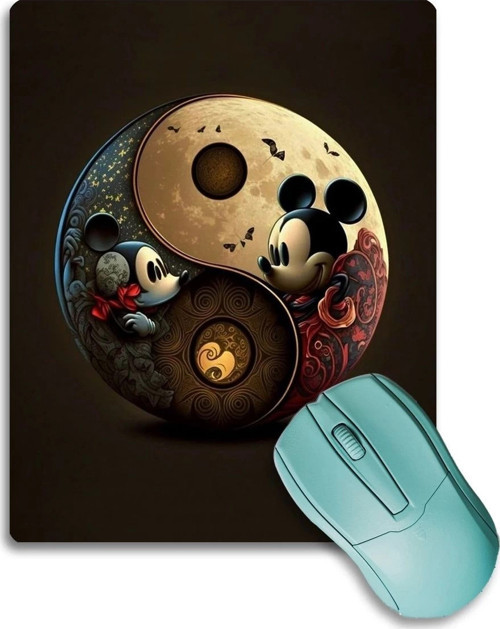 SonicTouch Kahverengi Miki Fare Ying Yang Temalı Kaydırmaz Gaming Oyuncu Dikişsiz Mouse Pad17x21cm