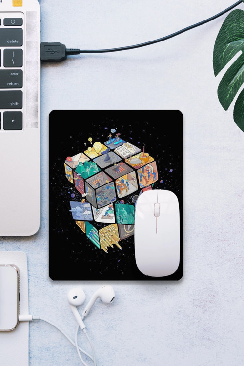 SonicTouch Renkli Rubik Küplü Pürüzsüz Yüzey Kaymaz Taban Dikişsiz Kenar Gamer Oyuncu Mouse Pad 19x2