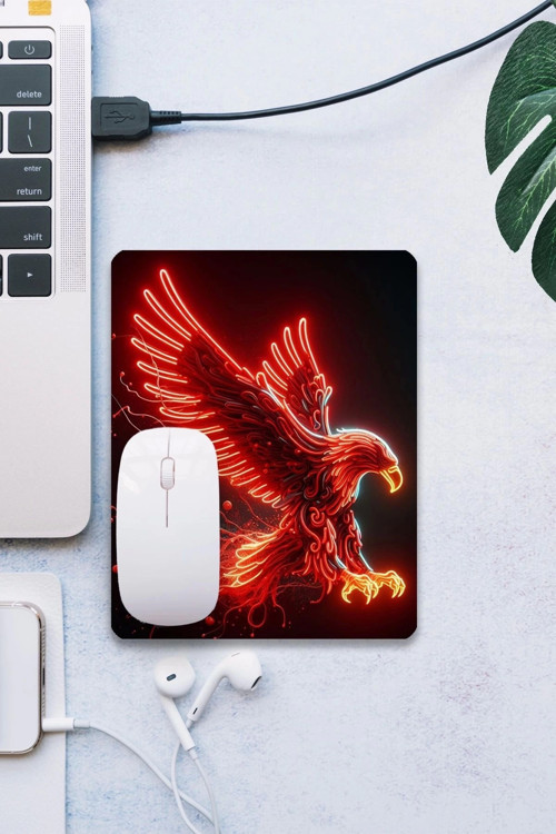 SonicTouch Kırmızı Neon Kartal Pürüzsüz Yüzey Kaymaz Taban Dikişsiz Kenar Gamer Oyuncu Mouse Pad 19x