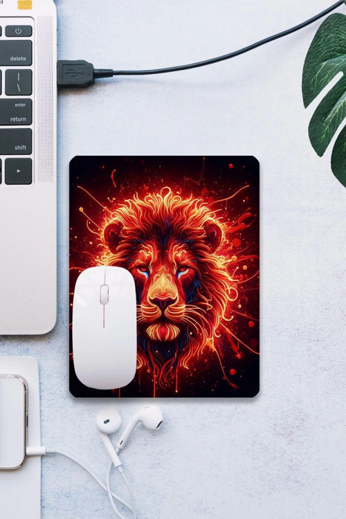 SonicTouch Kırmızı Neon Aslan Pürüzsüz Yüzey Kaymaz Taban Dikişsiz Kenar Gamer Oyuncu Mouse Pad 19x2